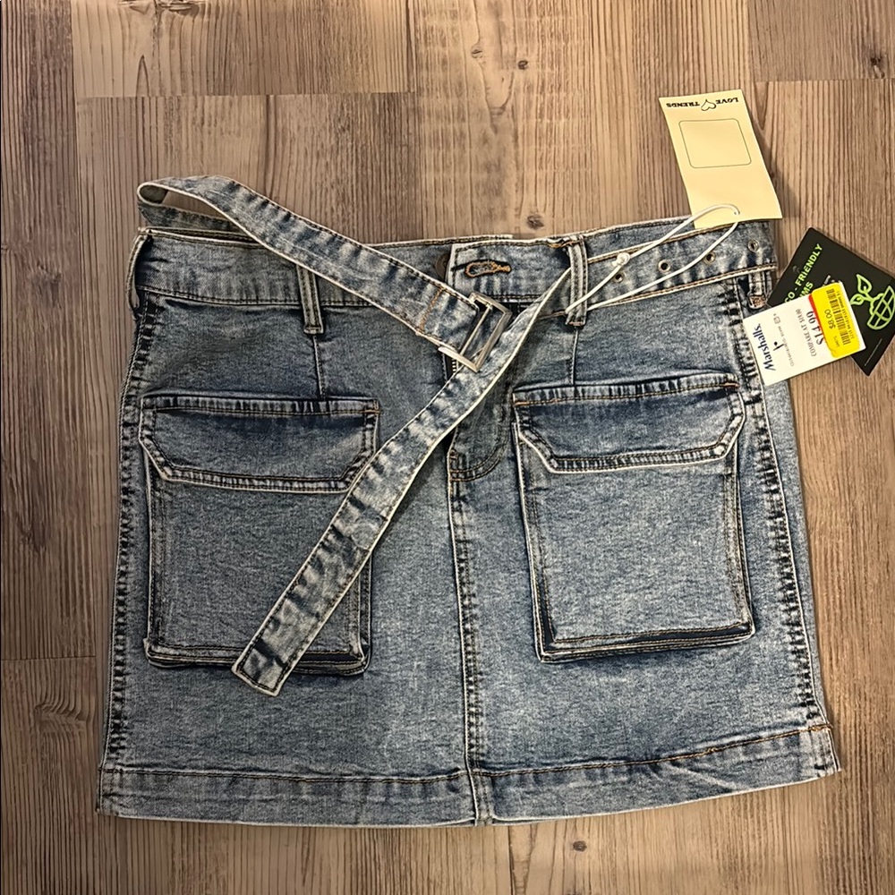 Denim Mini Skirt with Belt